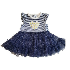 Little Me Blue and White Baby Girls Popover Tutu Dress‎ Size 6m